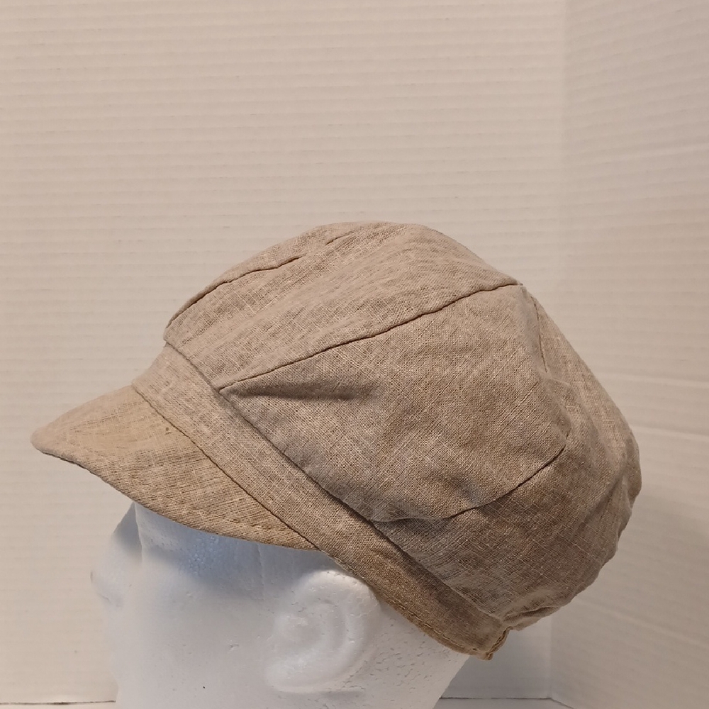 Women's Classic Linen Cap, Tan Newsboy, Electric Grandpa, Bohemien, City Girl - Picture 4 of 9